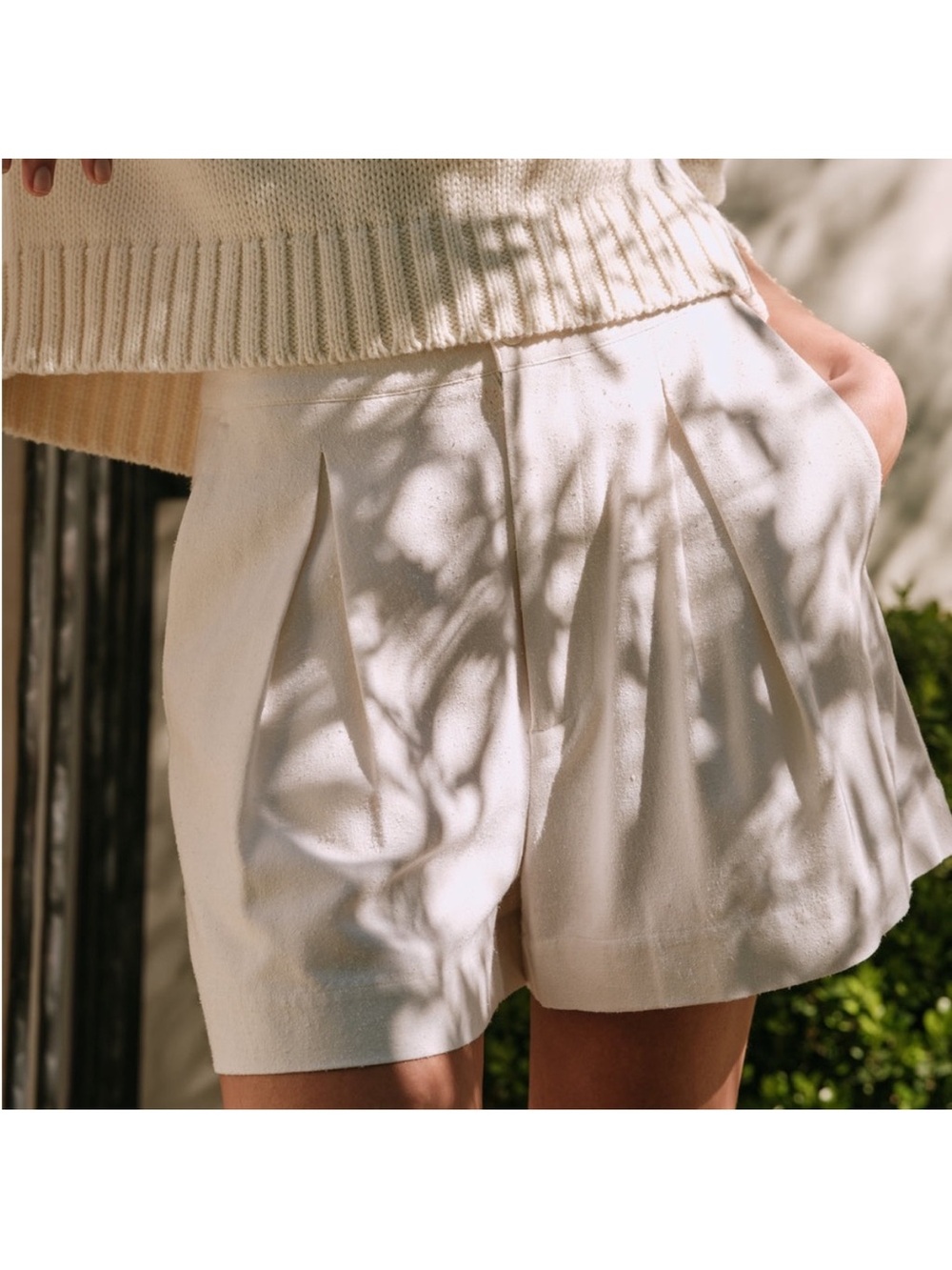 Jenni Kayne Cream High-Waist Pleated Shorts